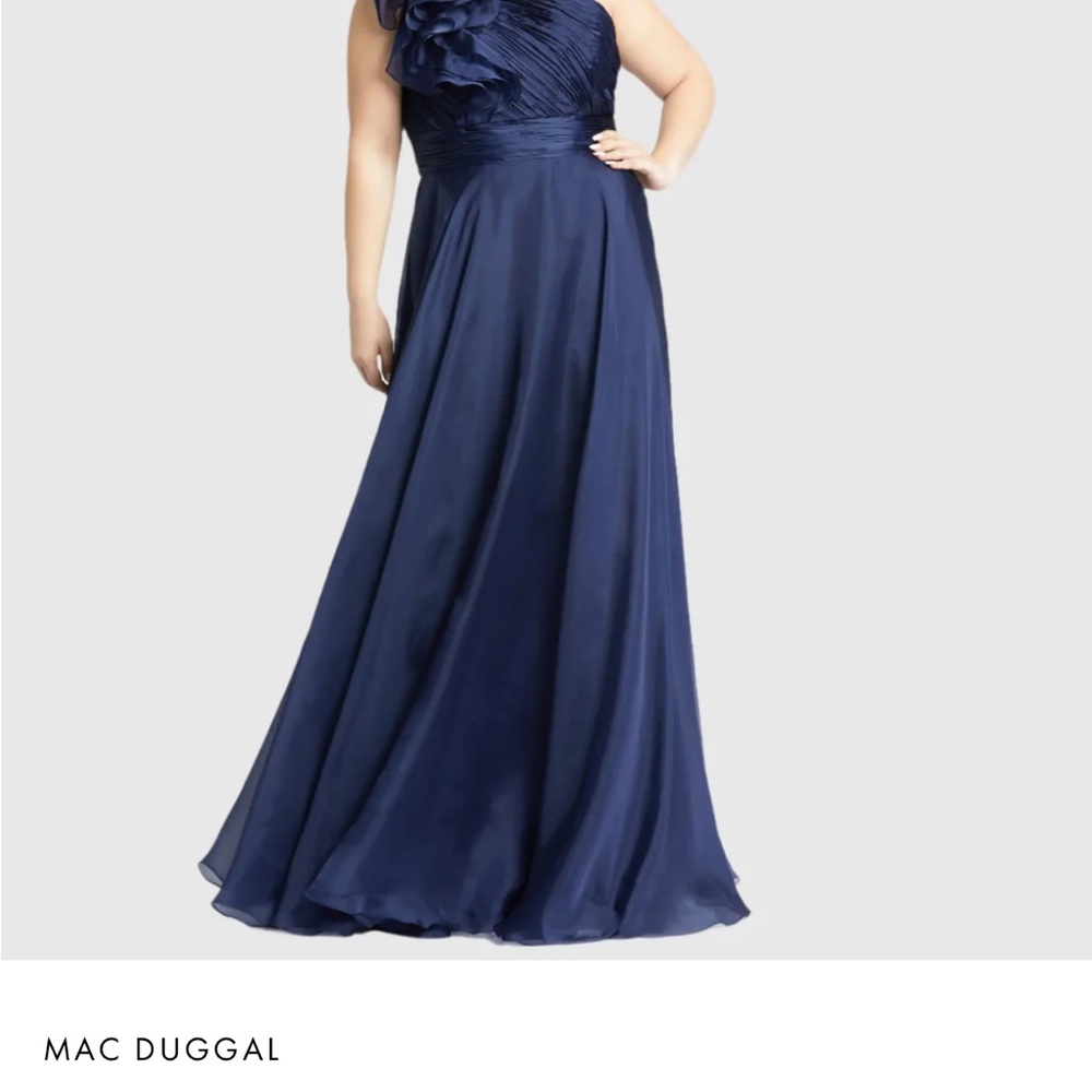 Mac Duggal Midnight Blue Floral One-Shoulder Dress
